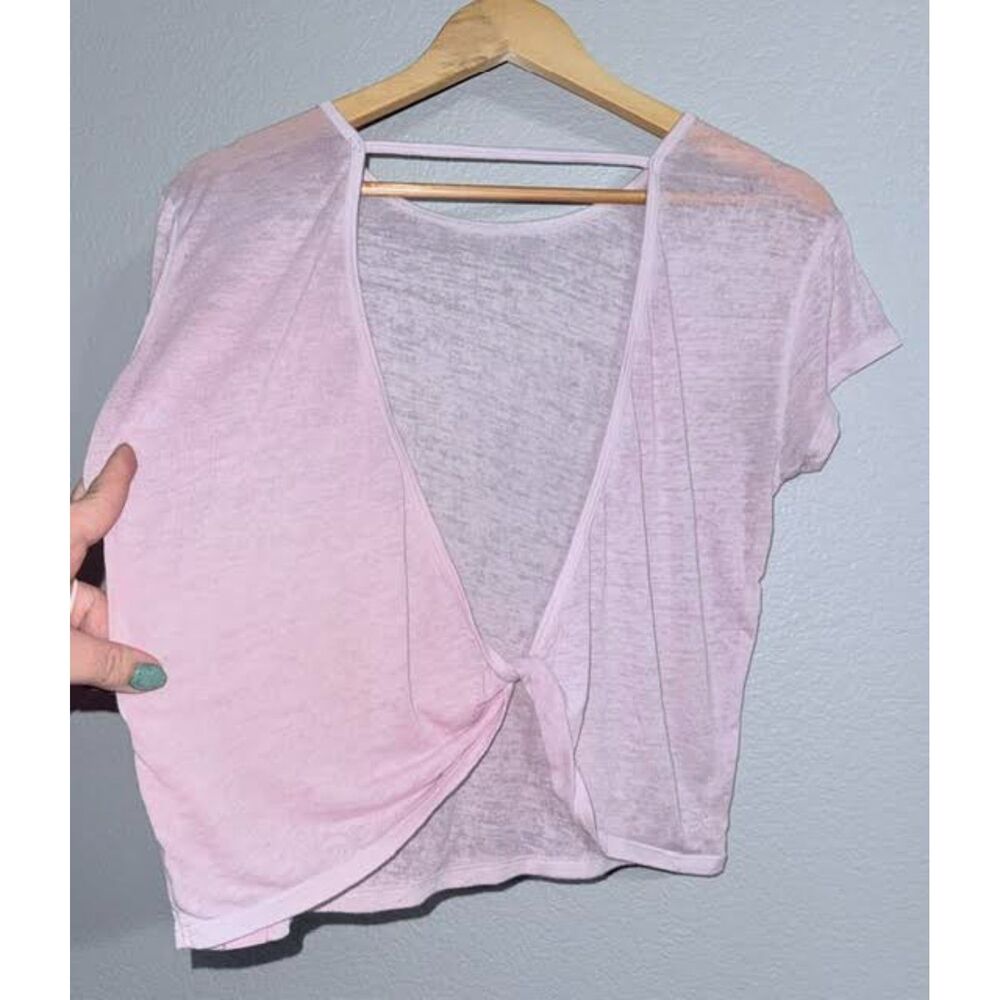 Y2K Gilly Hicks Pink Burnout Open Back Twist Tee Athleisure Balletcore Coquette - Picture 4 of 8